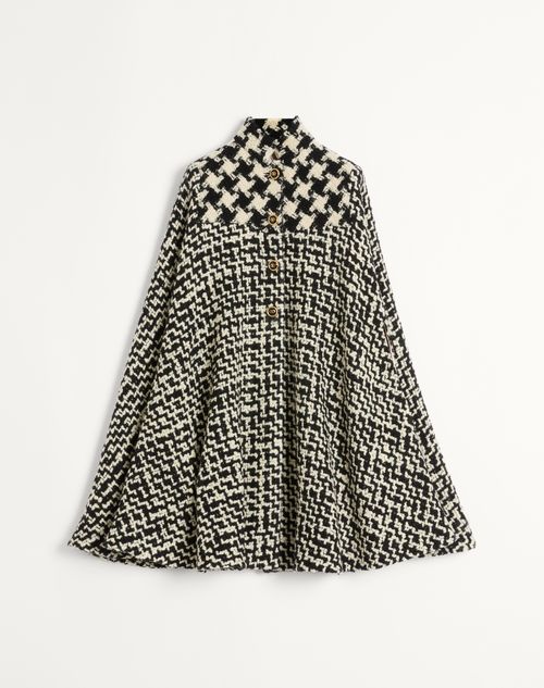Valentino - Geometric Tweed Cape - Ivory/black - Woman - Coats And Outerwear